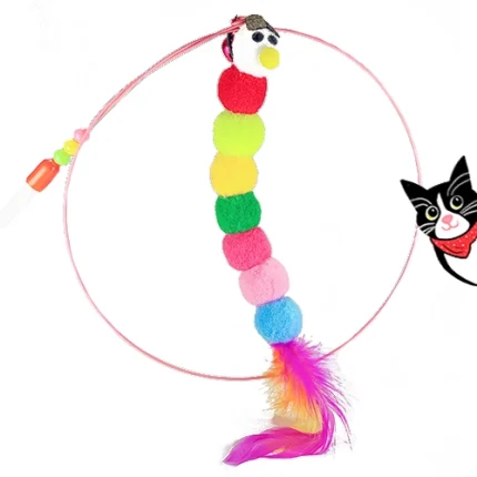 اسباب بازی گربه میله و فنر با توپ های پشمی زنگوله دار و دُم پَر
