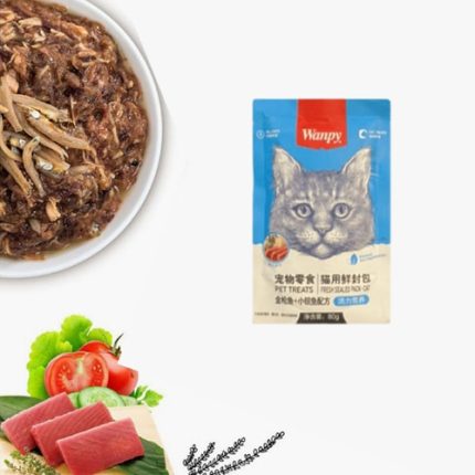پوچ گربه ونپی طعم برنج و ماهی تن و بچه ماهی