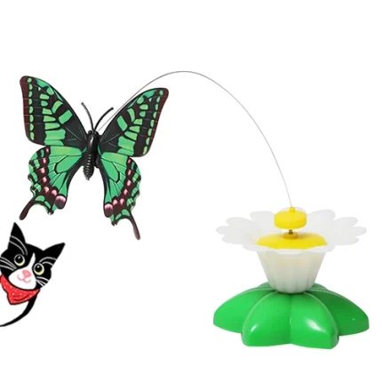 Rotating butterfly cat toy around the flower