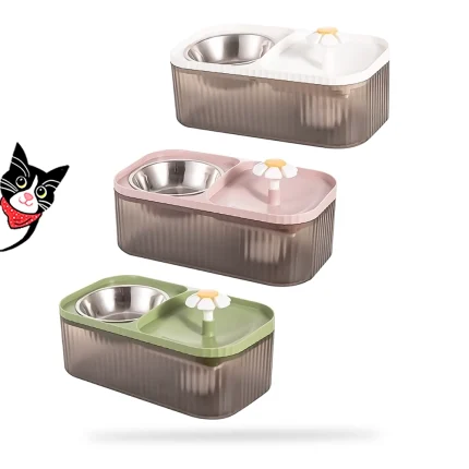 ظرف آبخوری اتوماتیک گربه حجم 3 لیتر طرح مستطیل با ظرف غذا