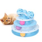 اسباب بازی گربه 3 طبقه با 3 توپ و فنر پَر دار طرح دو چرخ