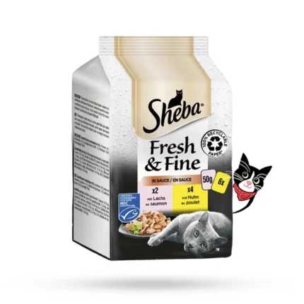 مولتی پک پوچ گربه شبا با طعم گوشت مرغ و ماهی سالمون ( پک 6 عددی ) - Sheba cat Pouch multipack with Chicken and Salmon