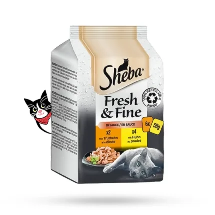 مولتی پک پوچ گربه شبا با طعم گوشت مرغ و بوقلمون ( پک 6 عددی ) - Sheba cat Pouch multipack with Chicken and Turkey