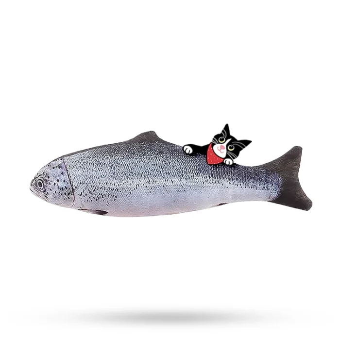 اسباب بازی گربه ماهی متحرک شارژی با کت نیپ مدل ماهی خاکستری - Rechargeable fish toy gray