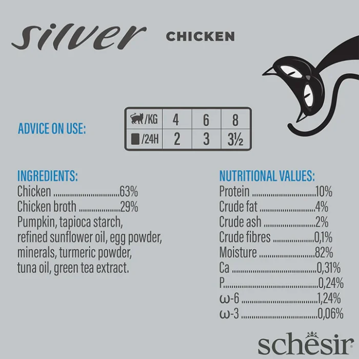 پوچ گربه شسیر سیلور طعم مرغ در موس - Schesir Silver Chicken In Mousse