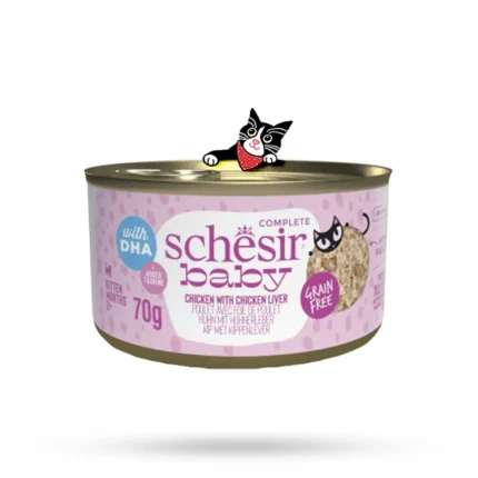 کنسرو بچه گربه پته شسیر با طعم مرغ و جگر - Schesir Kitten Cat chicken & Liver Pate