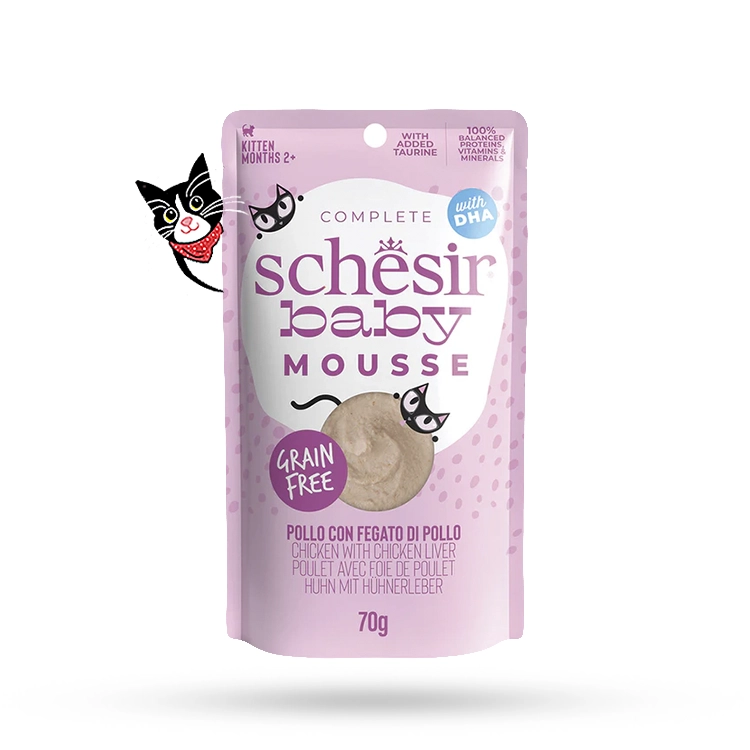 پوچ بچه گربه شسیر با طعم مرغ و جگر مرغ در موس - Schesir Kitten Chicken With Chicken Liver in Mousse