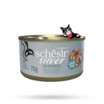 کنسرو گربه شسیر سنیور سیلور طعم ماهیتن و ماهی خال مخالی - Schesir senior silver Tuna & Mackerel