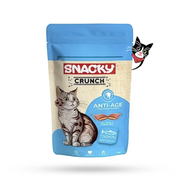 تشویقی گربه کرانچی اسنکی با طعم سالمون جلوگیری از پیری زودرس – Snacky Crunch Anti Age Salmon